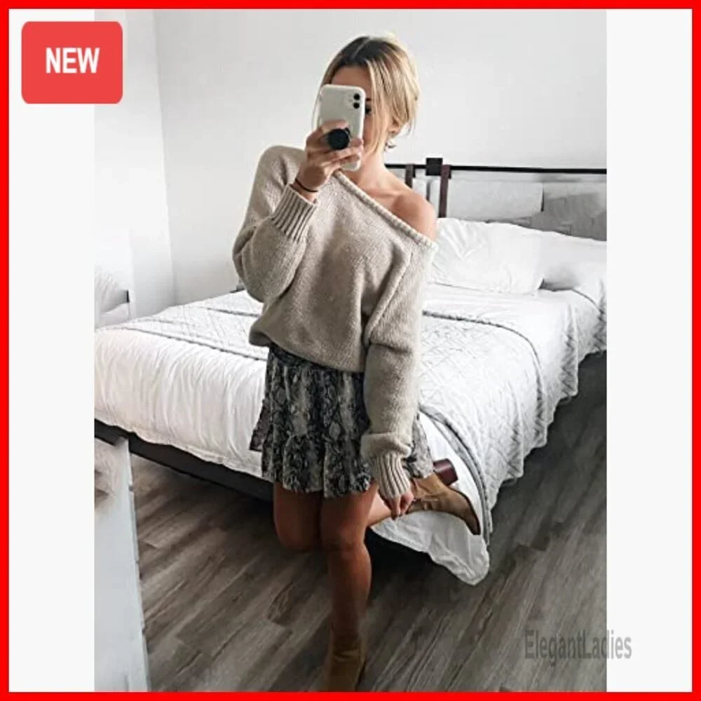 Oversized Ribbed Knit Pullover Sweater Long Sleeve Crew Neck Loose Fit